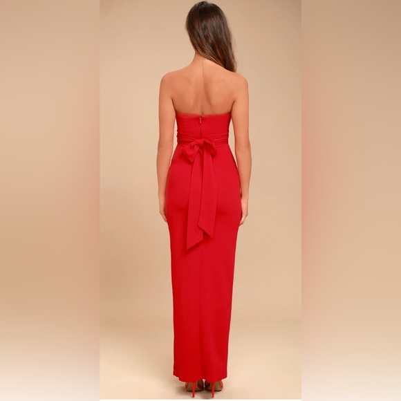 Lulu’s Classy Red Strapless Form Fitted Maxi Dress - Picture 3 of 10